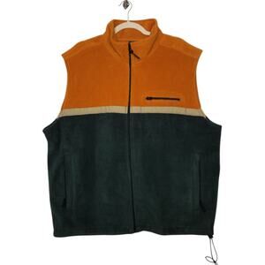 Vintage Utility Fleece Zip Vest Oversized Route 66 XL Colorblock 90s Grunge